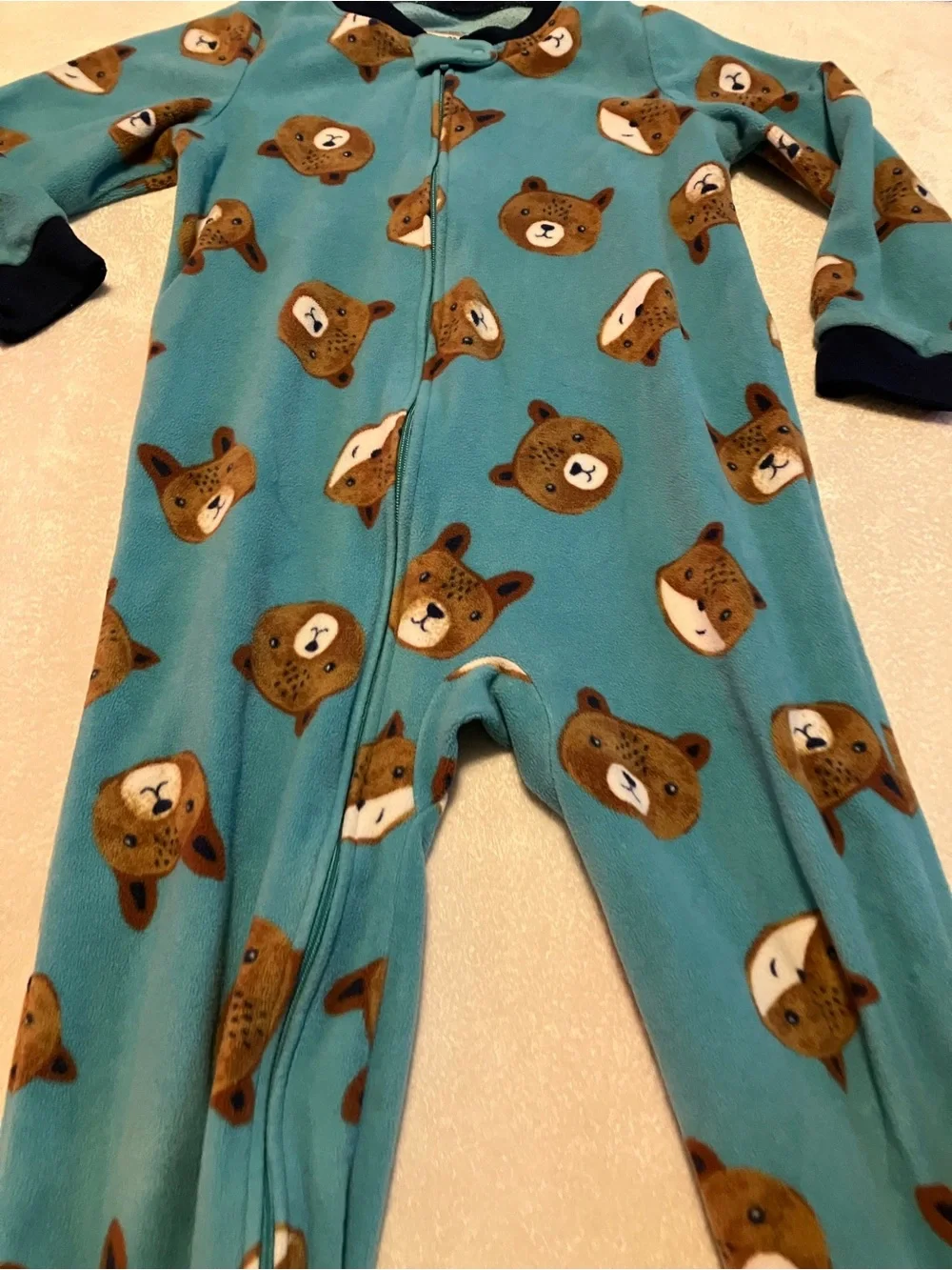 Carter's Teal Bear Print Footed One-Piece Pajamas